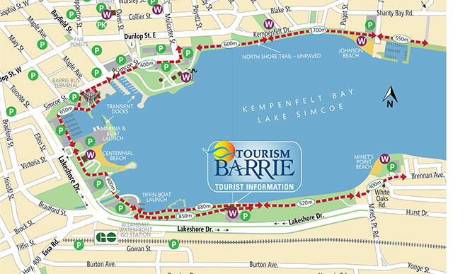 waterfront-map Illustration of the City of Barrie Waterfront Trail Map
